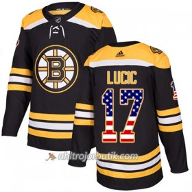 Män Ishockey Boston Bruins Tröja Milan Lucic 17 Adidas 2017-2018 Svart USA Flag Fashion Authentic